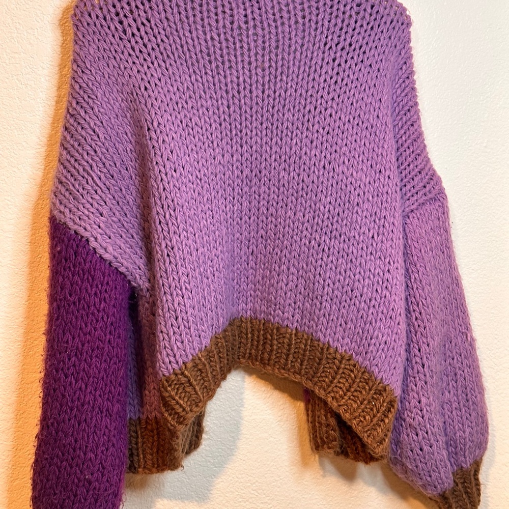 FRNCH Women's Cozycore Cottagecore Fishercore Purple and Brown Knit Cardigan - Picture 5 of 12